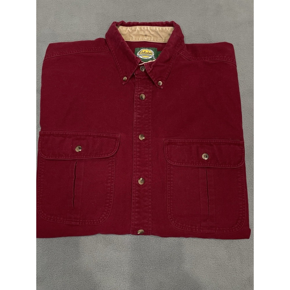 Cabela's Button Down Shirt Mens Size L Tall Burgundy Cotton Canvas Outdoor Work